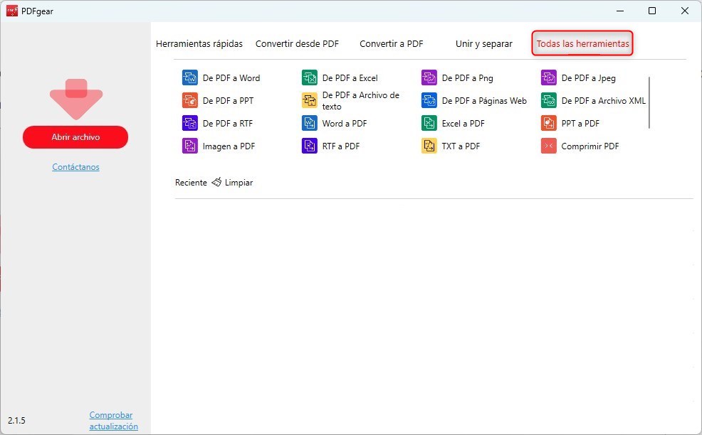 Herramientas de conversión de PDFgear