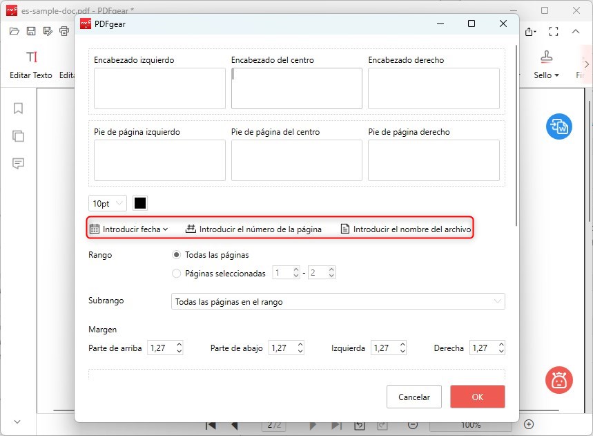 Personalizar encabezado y pie de página