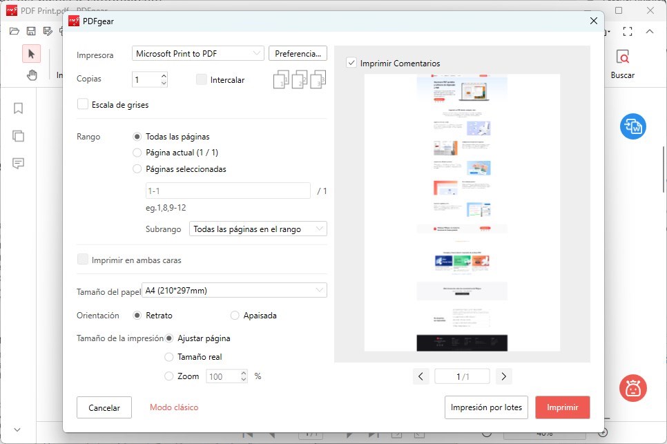 Personalizar la configuración de impresión de PDF