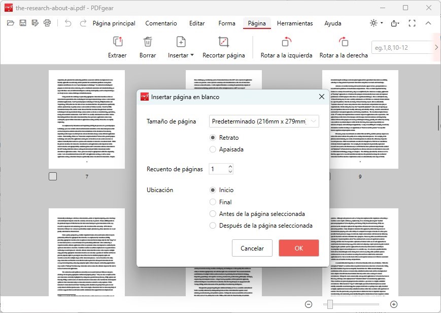 Personalizar la página en blanco insertada