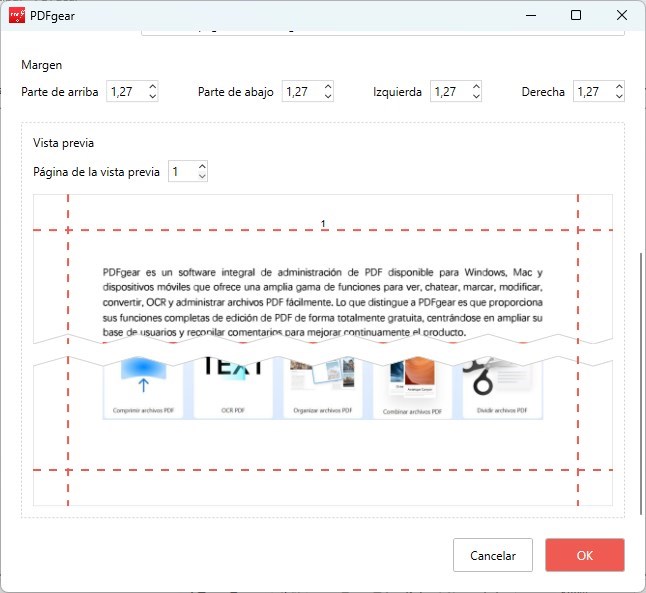 Previsualizar el encabezado y pie de página