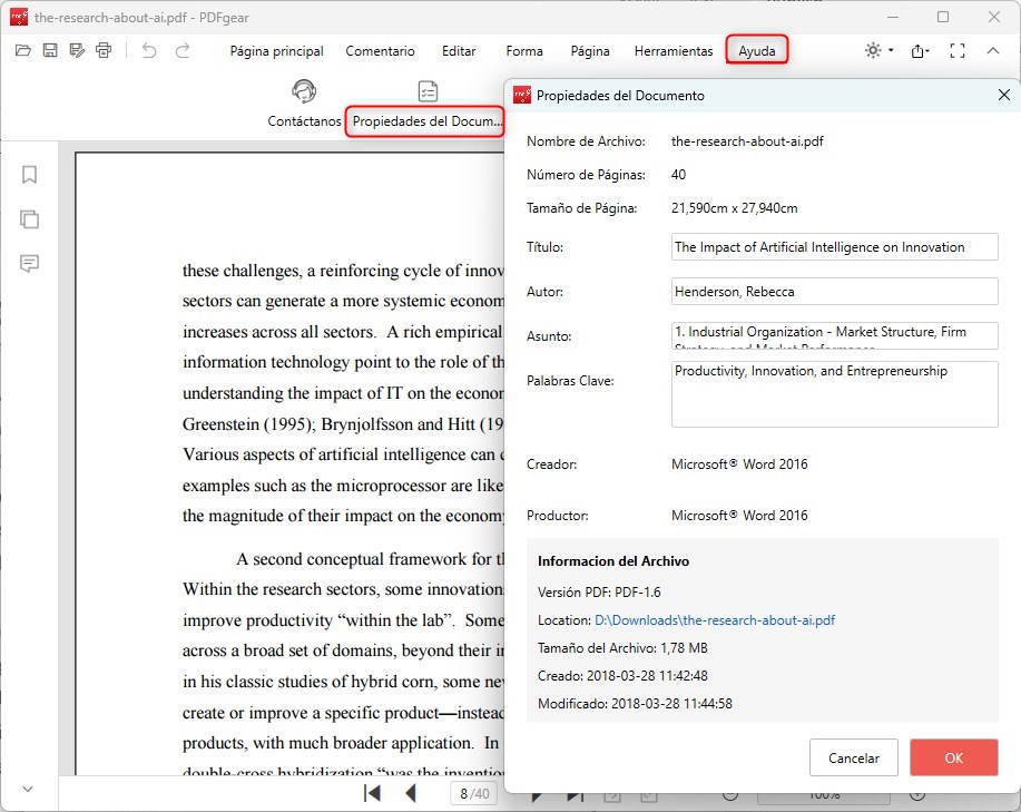 Propiedades del Documento PDF