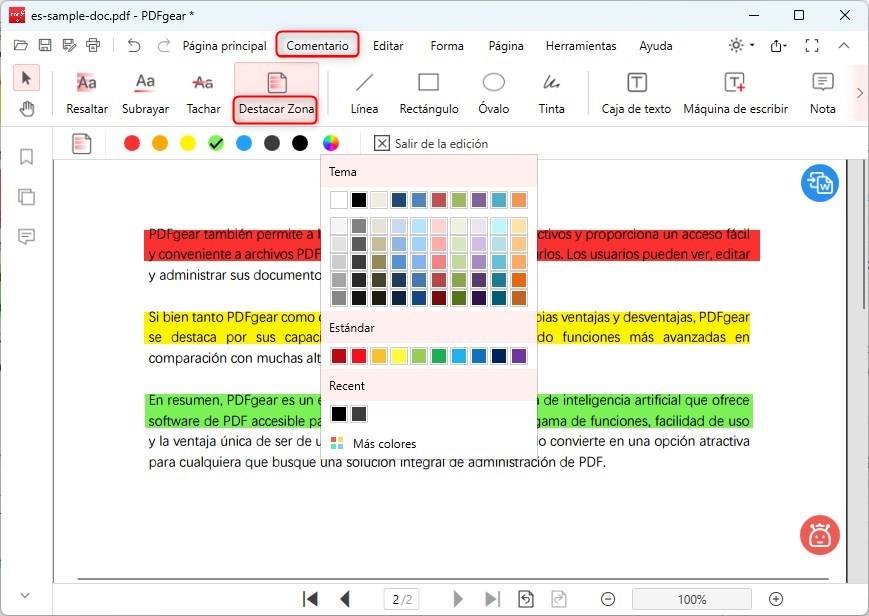 Resaltar Área del Texto del PDF