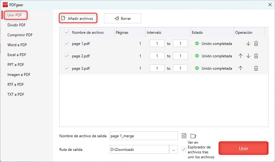 Unir PDFs