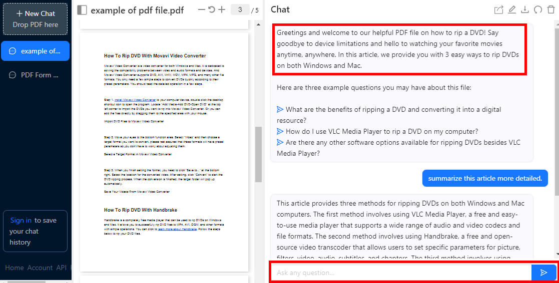 Résumer un Article dans ChatPDF