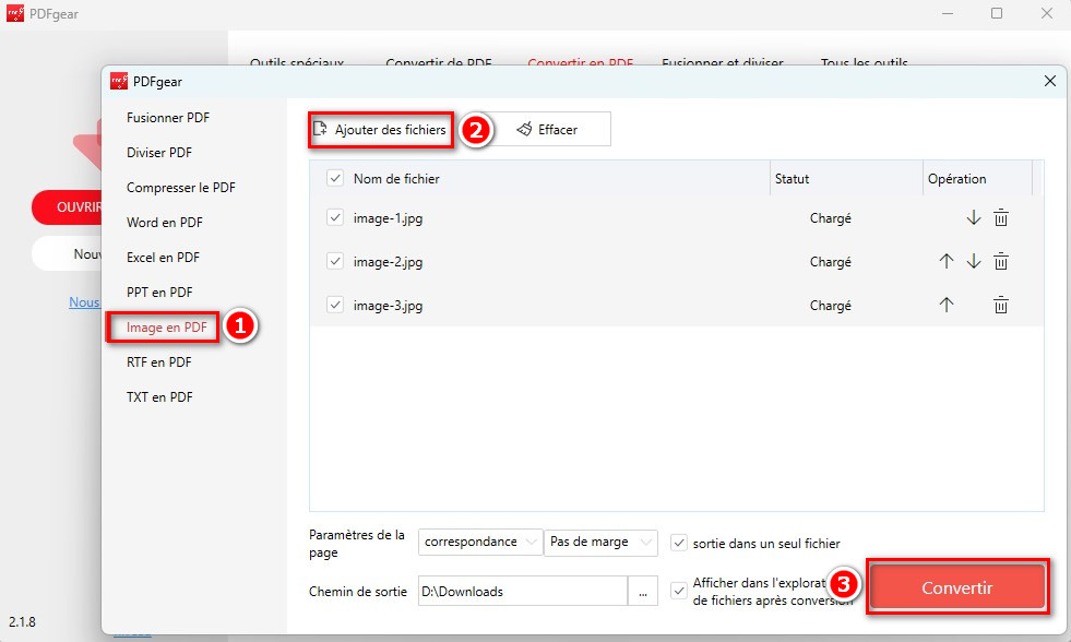 Ajouter des captures d'écran à convertir en PDF