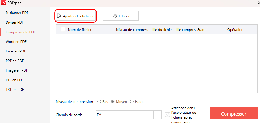 Ajouter des fichiers PDF à compresser