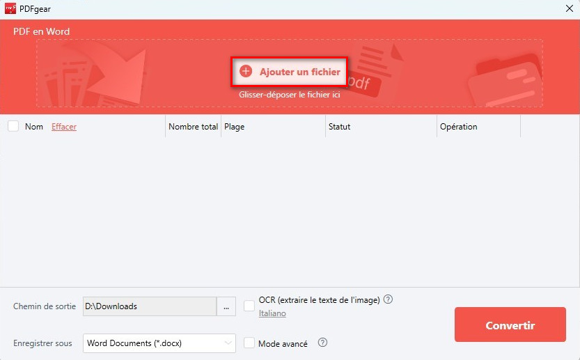 Ajouter des fichiers PDF à convertir en Word