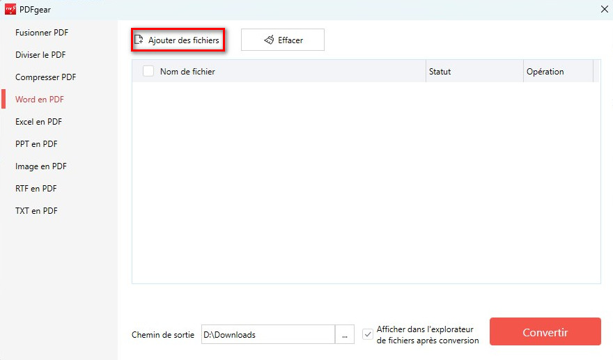 Ajouter des fichiers Word à convertir