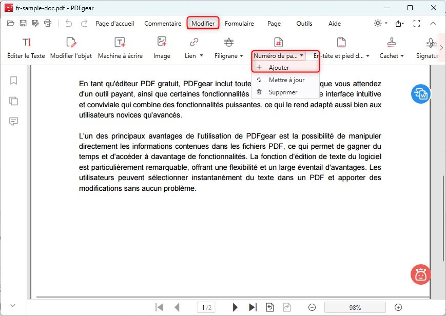 Ajouter des numéros de page en mode édition
