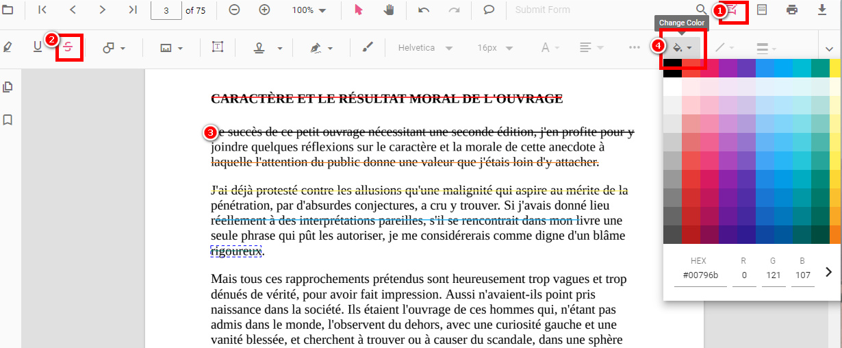 Barrer du texte dans l'éditeur en ligne PDFgear