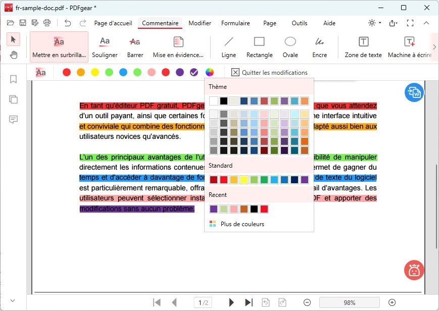 Changer la couleur de surbrillance