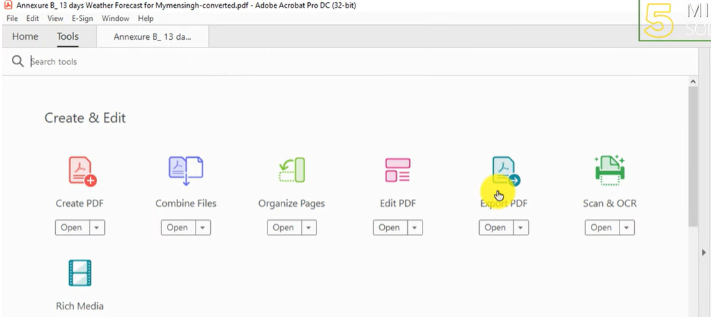 Cliquer sur Exporter le PDF dans Adobe