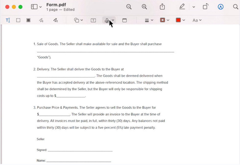 Cliquez sur l'Icône Signature dans Preview