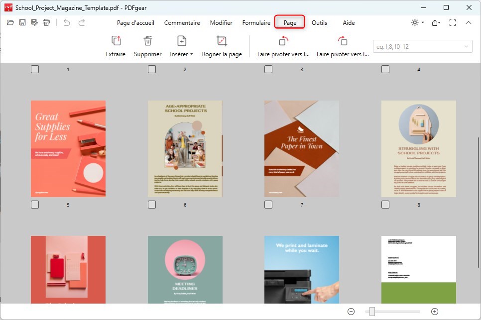 Cliquez sur l'onglet Page