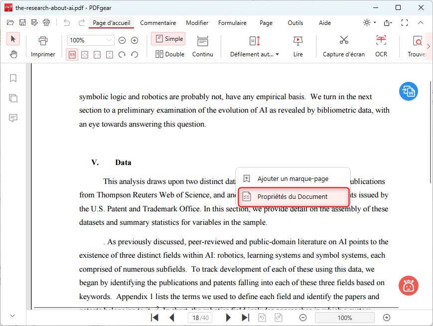 Cliquez sur Propriétés du document