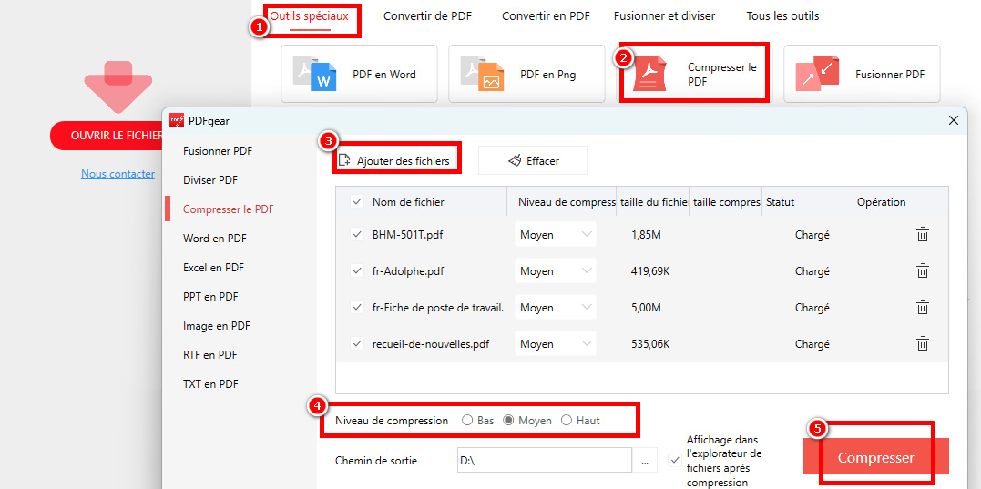 Compresser des PDFs avec PDFgear
