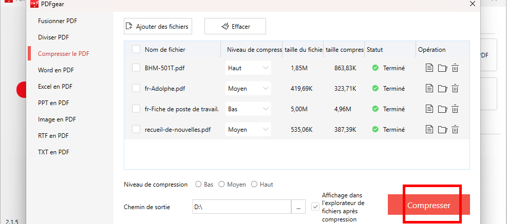 Compression en lot de fichiers PDF hors ligne