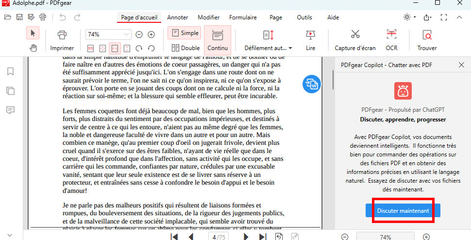 Converser avec les PDFs avec PDFgear Chatbot