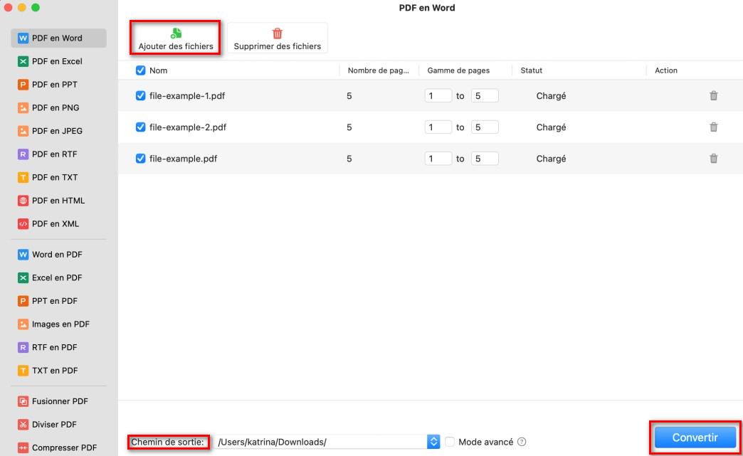 Conversion par lot de PDF en Word sur Mac
