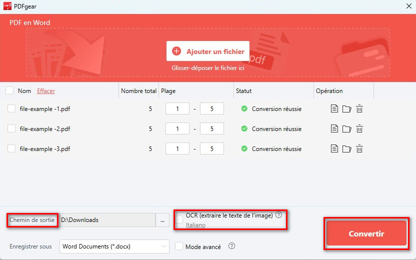 Conversion par lot de PDF en Word sur Windows