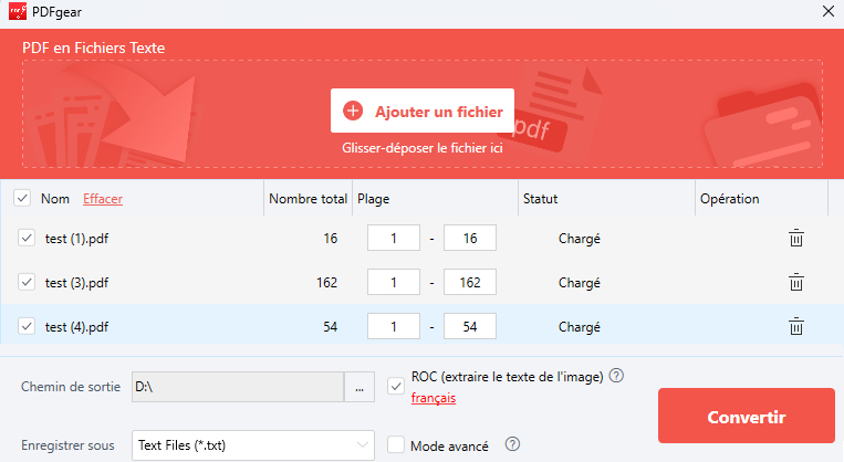 Convertir le PDF en texte dans PDFgear