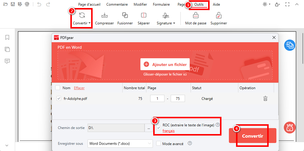 Convertir un PDF scanné en Word dans PDFgear