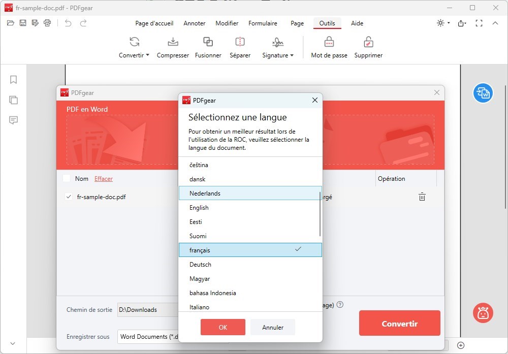 Convertisseur OCR PDFgear