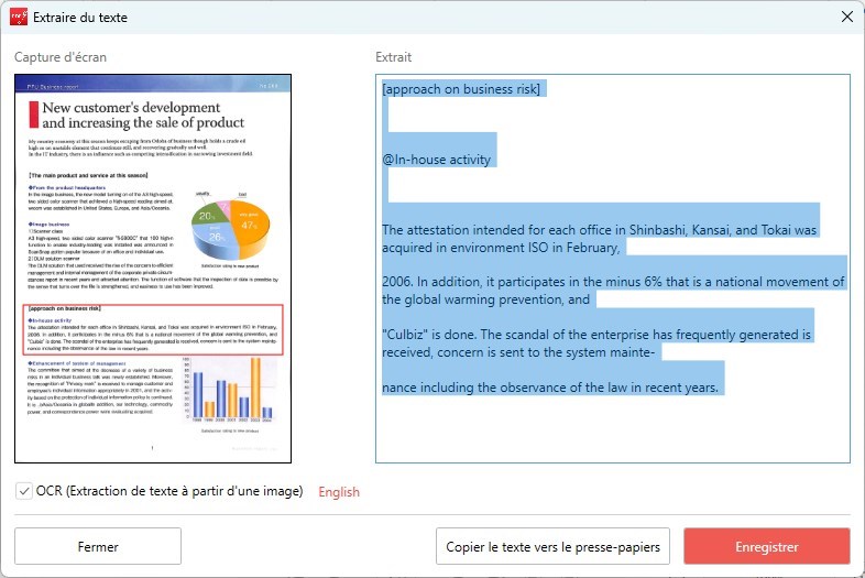 Copier ou Sauvegarder le Texte Extrait