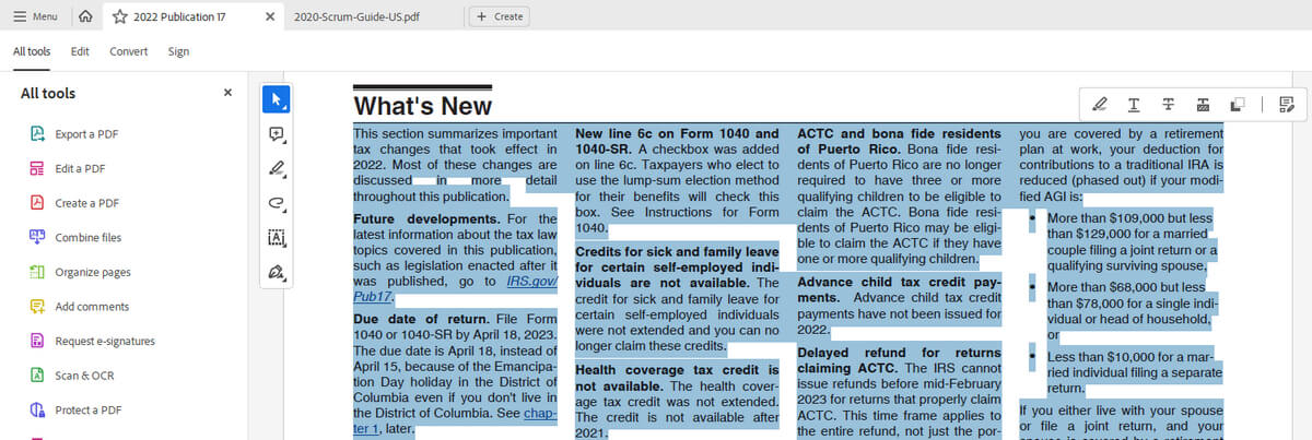 Copier le texte dans le PDF