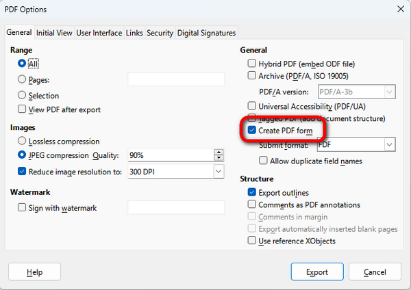 Cochez l'Option Créer un Formulaire PDF