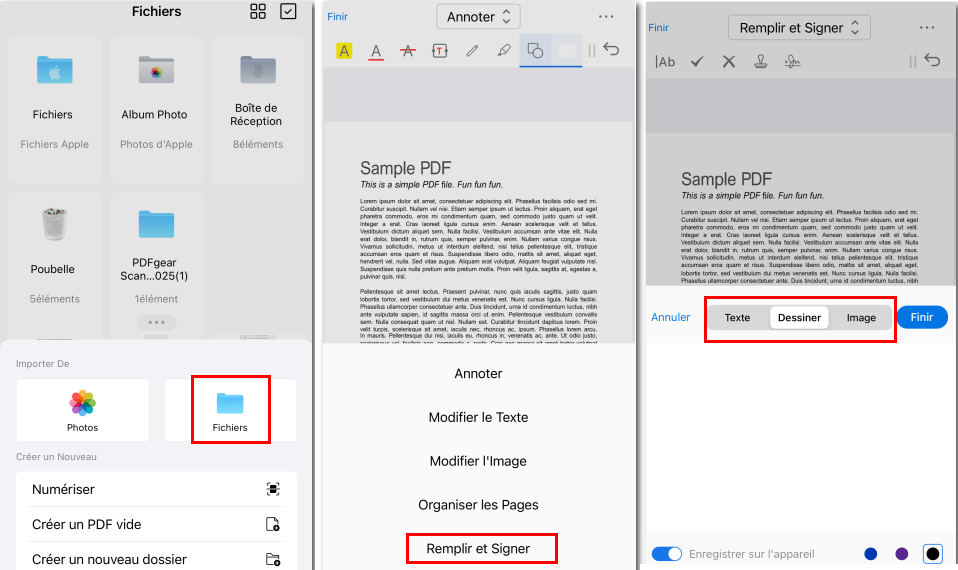 Signer sur iPhone avec PDFgear