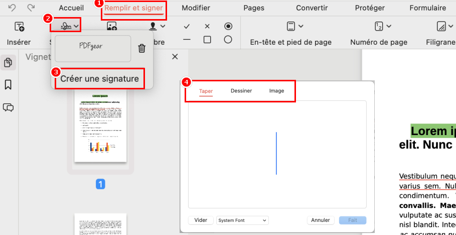 Créer une signature avec PDFgear