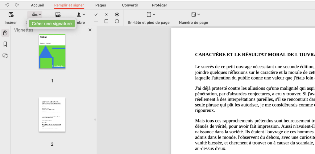 Cliquez sur Créer une signature