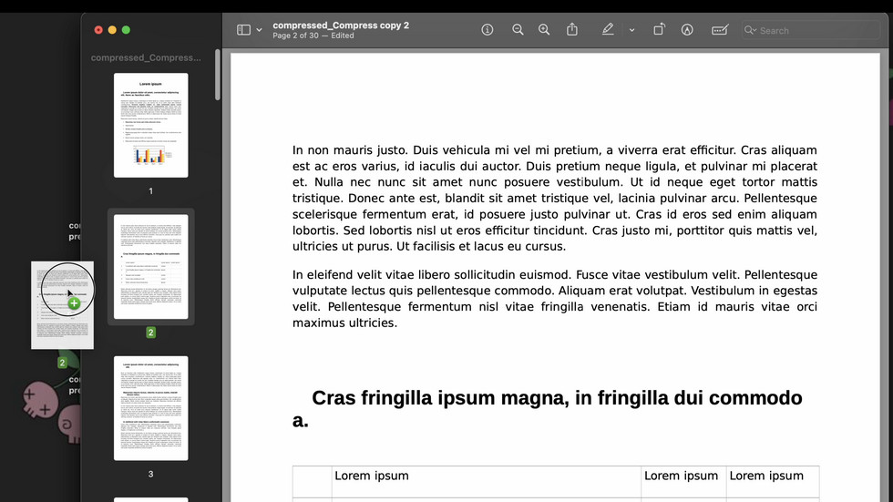 Glisser et déposer les pages extraites dans Preview