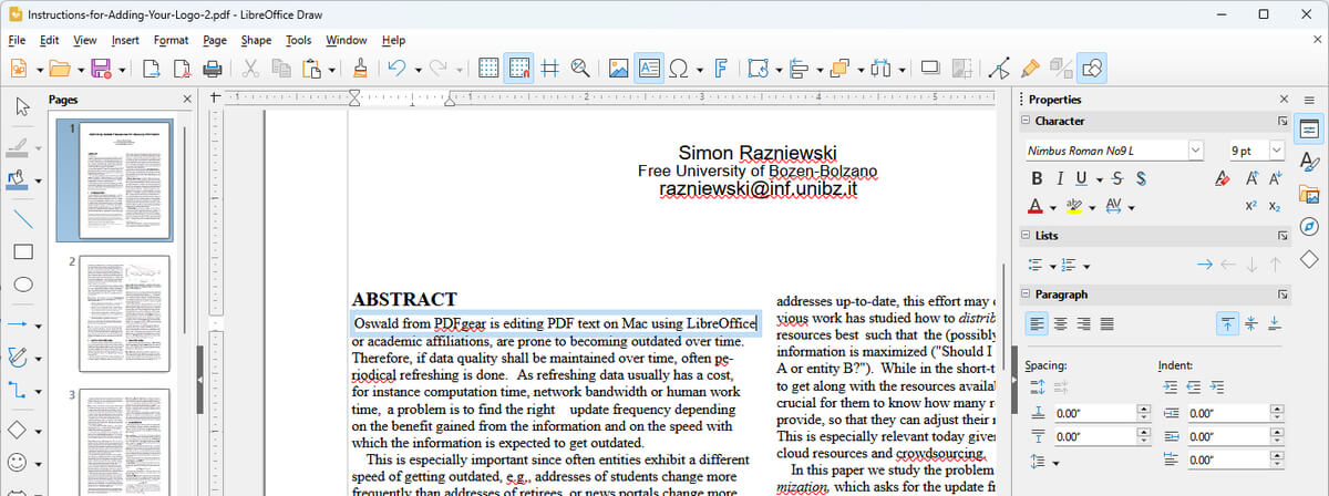 Modifier le texte du PDF dans LibreOffice