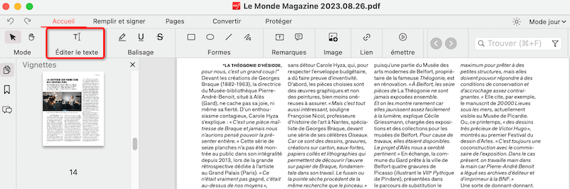 Éditer le texte de PDF dans PDFgear