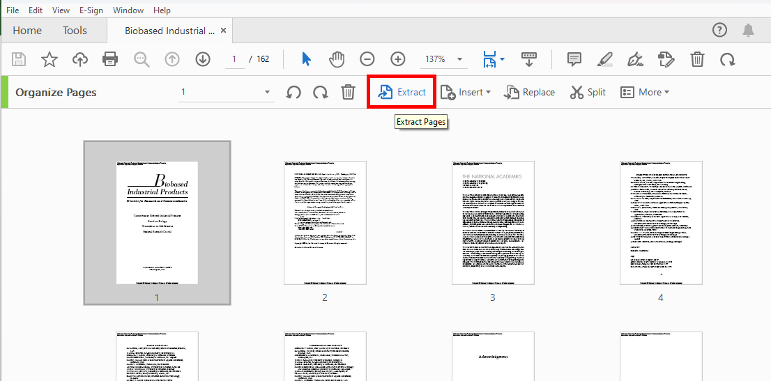 Choisissez Extraire dans Adobe Acrobat DC