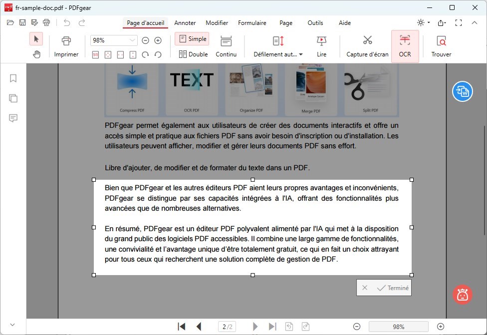 Extraire du texte de l'image PDF