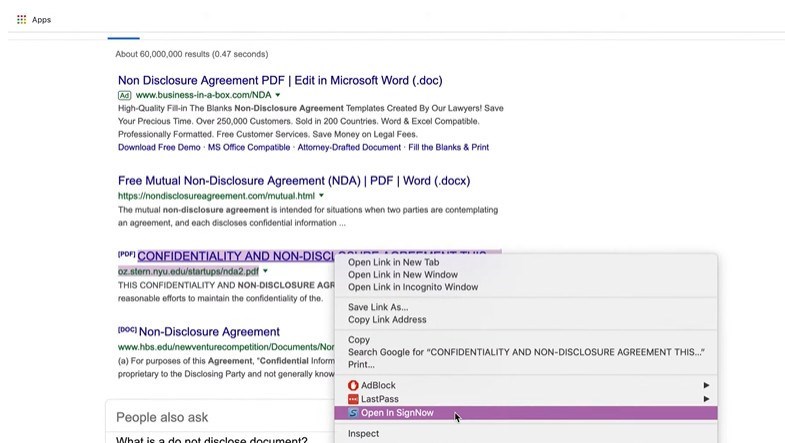 Trouver un PDF et ouvrir dans signNow