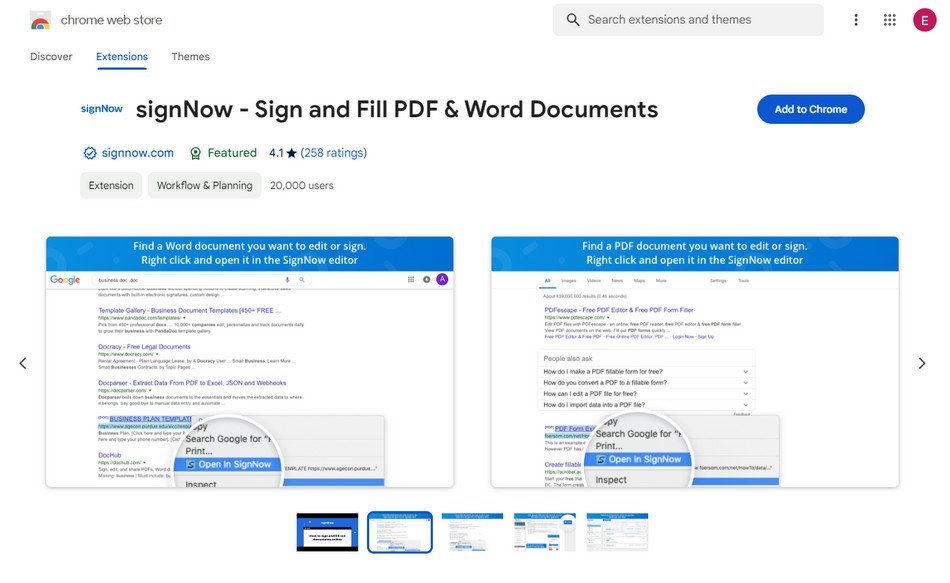 Obtenir l'extension signNow