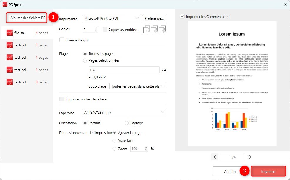 Imprimer des fichiers PDF par lots avec PDFgear