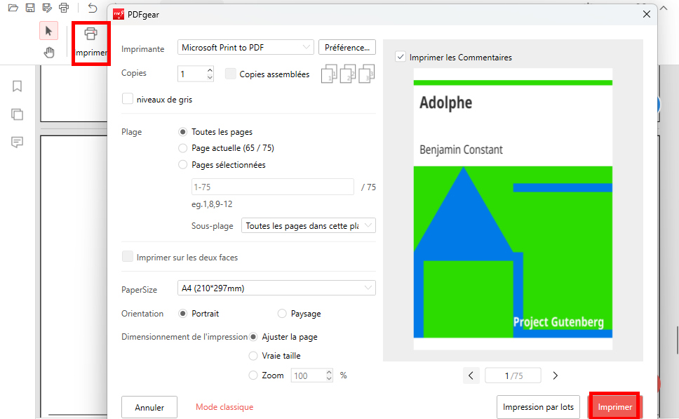 Imprimez votre document avec PDFgear