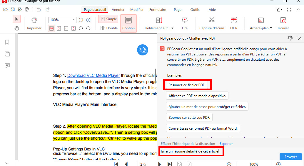 Obtenez le résumé de l'article du Chatbot PDFgear