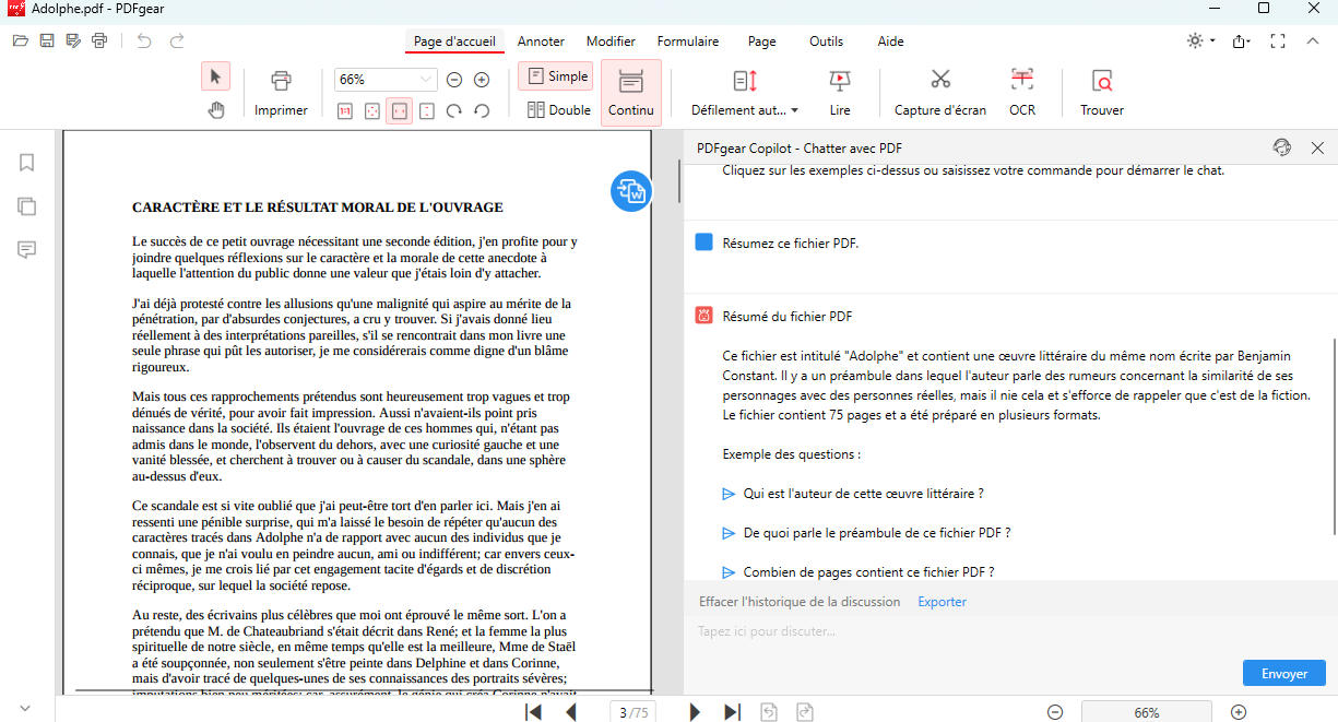Obtenir des réponses du chatbot PDFgear
