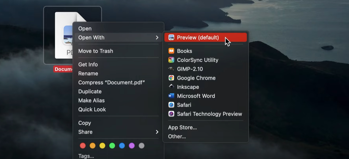 Ouvrir le PDF dans Aperçu