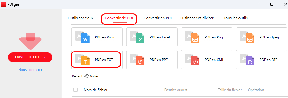 Convertisseur PDF en texte dans PDFgear