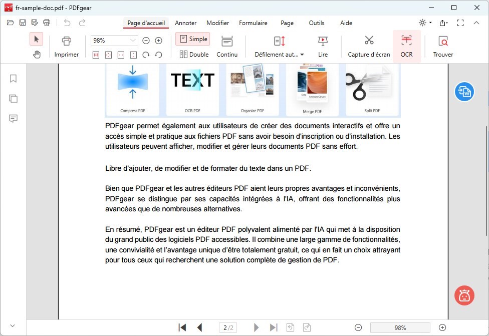 Ouvrir la fonctionnalité OCR dans PDFgear