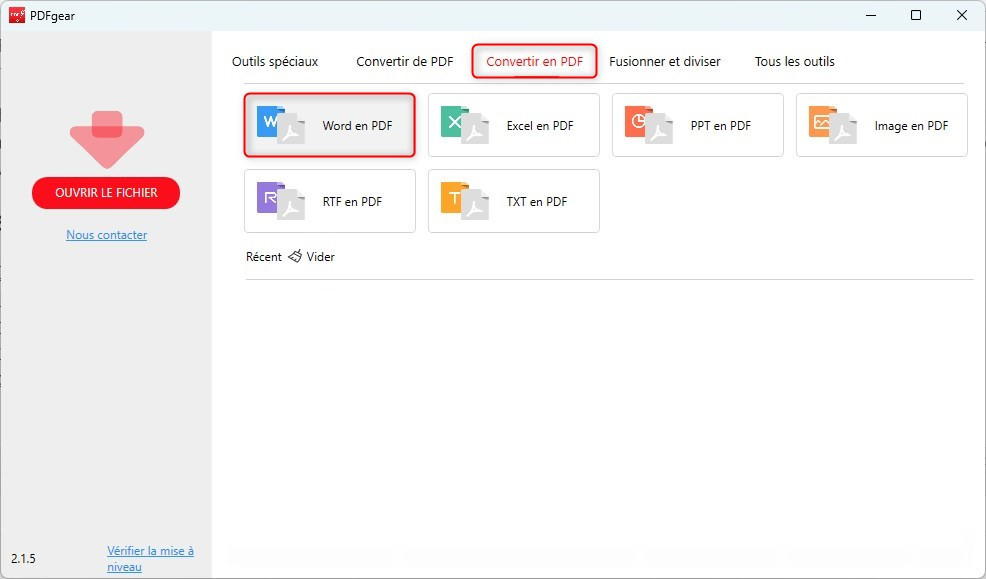 Ouvrir le convertisseur de Word en PDF de PDFgear