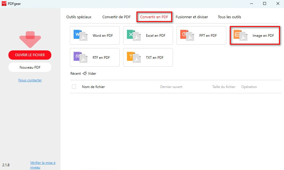 Ouvrir le convertisseur d'images en PDF PDFgear